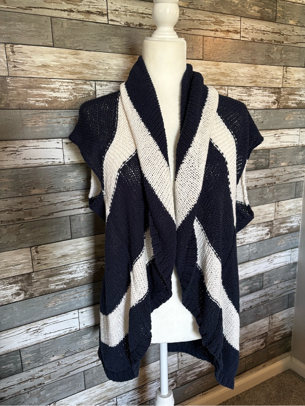 CAbi Open Front Knit Drape Vest/Short Sleeve Cardigan Coastal Womens XL